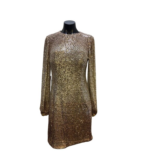 Sequin Gold Long Sleeve Dress By BHLDN  8 - Picture 2 of 6